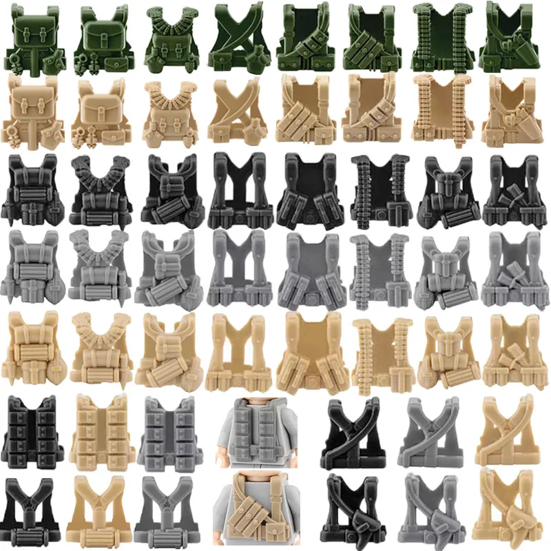 Фигурка MOC немецкой солдаты Второй мировой войны, жилет, строительные блоки, военная тактическая броня, армейские блоки, аксессуары для оружия, игрушка для детей J023