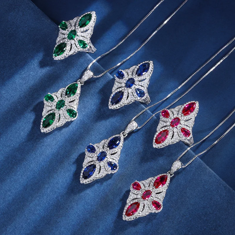 

Charm Emerald High Carbon Diamond Adjustable Ring Pendant Necklace Women's Luxury Jewelry Cute Coquette Vintage Bridesmaid Gift