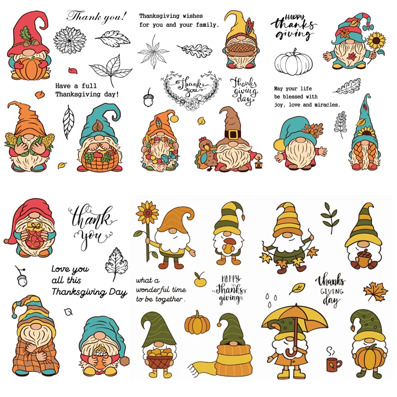 

AZSG Thanksgiving Dwarf Cutting Dies and Clear Stamps For DIY Scrapbooking/Card Making/Album Decorative Crafts