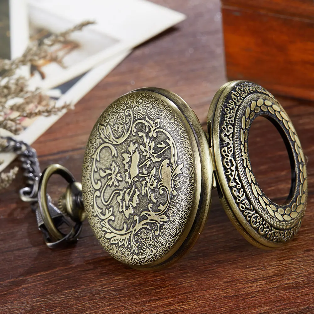 Hollow Mechanical Pocket Watch Harvest Symbol Steampunk Skeleton Hand-winding Fob Watches With Chain For Men Women Pendant Retro