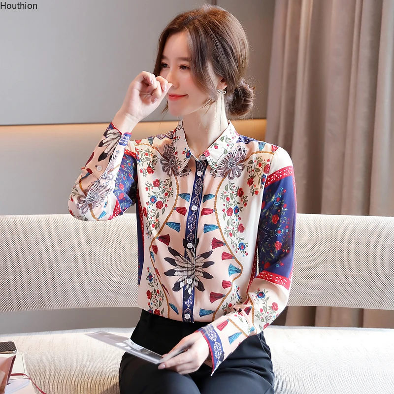 

Satin Women's Blouse Long Sleeve Fashion Top Printing Shirt New Korean Button Loose Summer Female Clothes Movafag