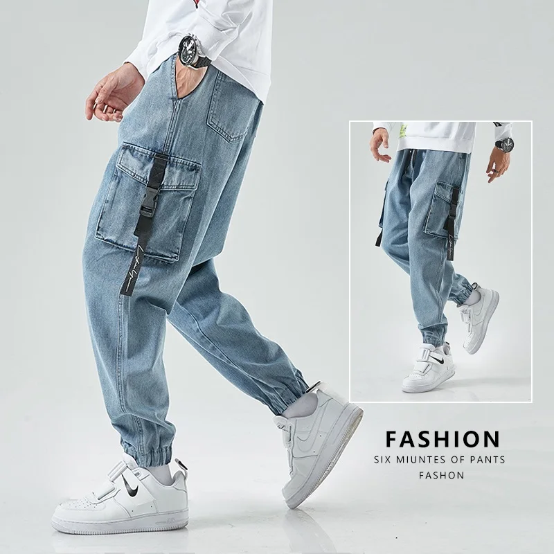 Men Joggers Cargo Denim Pants Baggy Harem Japanese Streetwear Styke Male Ankle Harajuku Casual Hip Hop Jeans Trousers Men