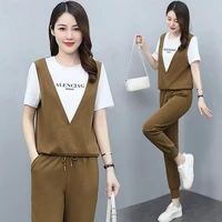fashion short sleeved sweater suits 2022 new trendy clothing explosion 2 piece summer set women black brown green