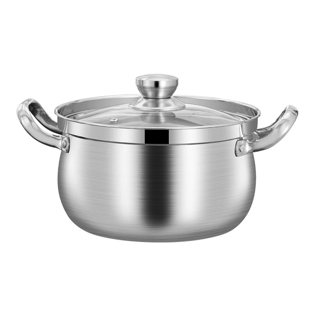 

24CM Stainless Steel Induction Base Soup Pot With Glass Lid For Gas Induction Halogen Cooktops Cooking Soups Accessories