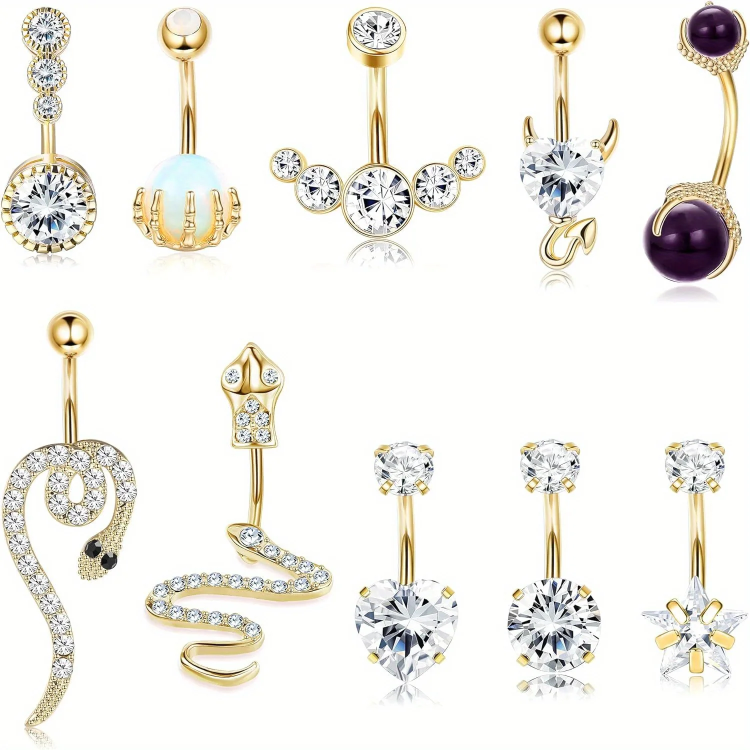 Кольцо для пупка Drperfect из нержавеющей стали с опалом и фианитом 14г