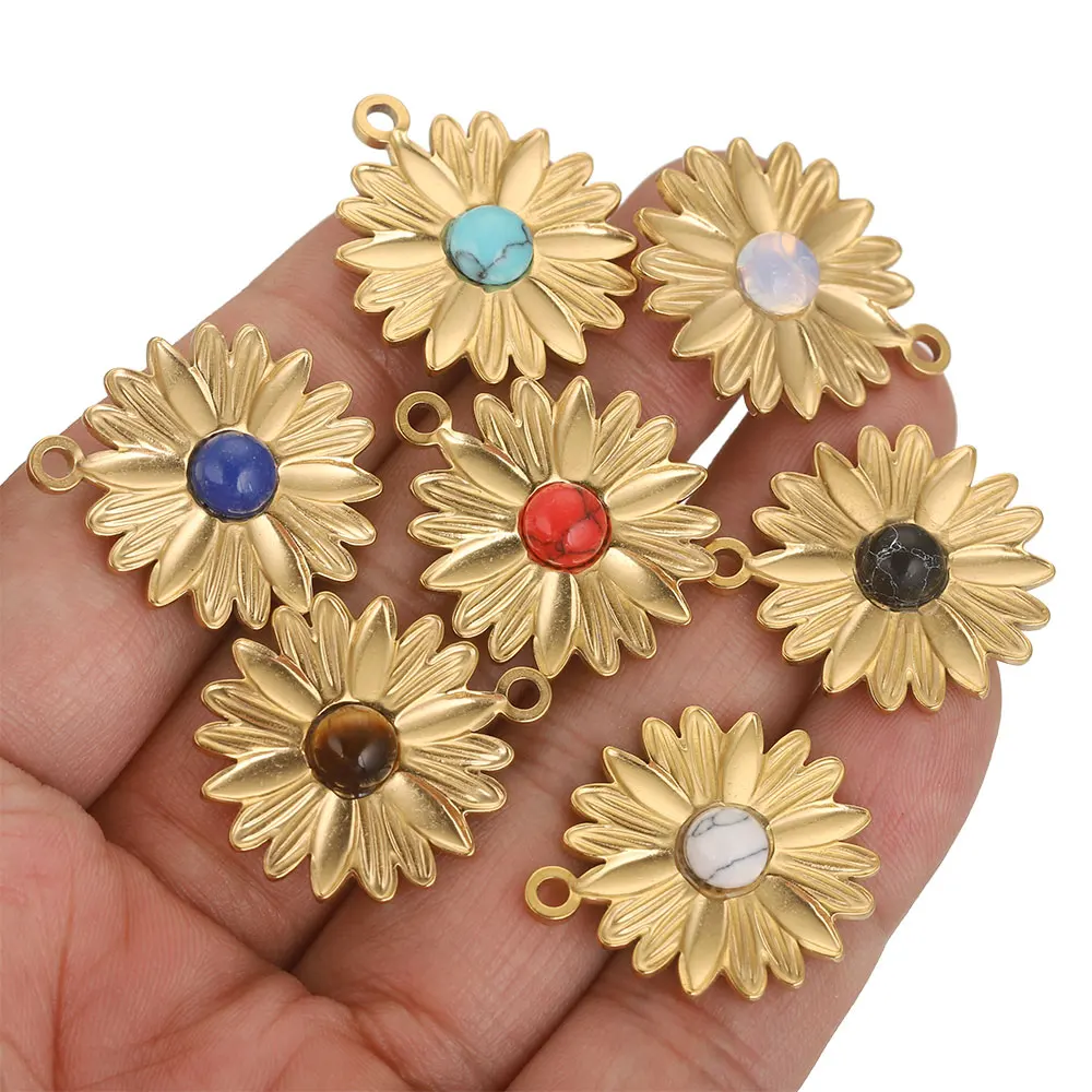 

5pcs Lot Stainless Steel Gold Plated Sun Flower Medal Charms for DIY Earrings Necklace Jewelry Making Pendant Supplies Crafts