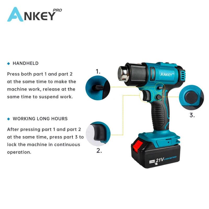 Беспроводной тепловой пистолет Термофен с 2 насадками для пайки 18 в регулировка
