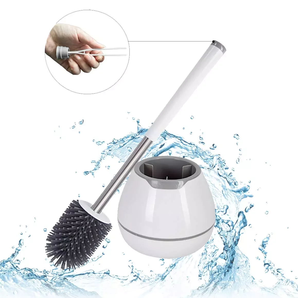 

TPR Toilet Brush with a Thoughtful Designed Tweezer and Holder Set Silicone Bristles for Bathroom Commode Cleaning