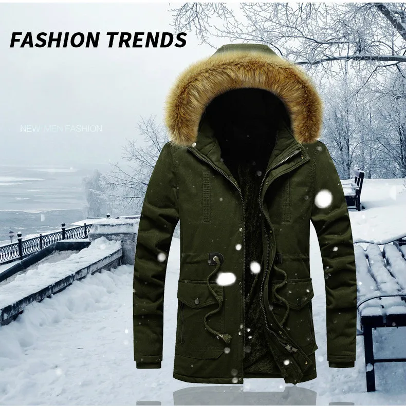 Winter Men Warm Fluffy Coat Long Hooded Cotton Jacket Drawstring Thick Parka Men Windbreaker Jacket Male Overcoat Plus Size 3xl