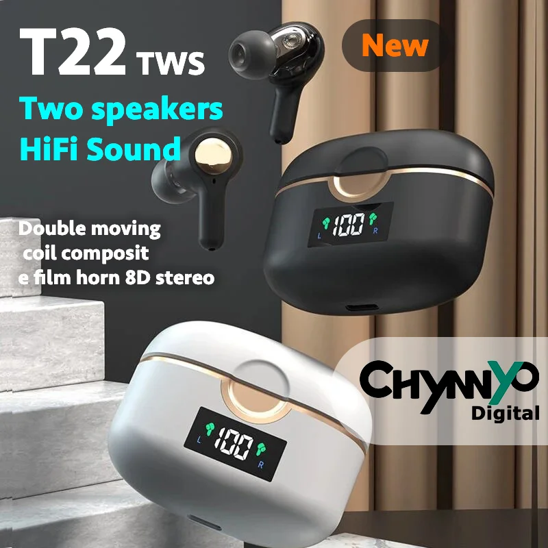 Bluetooth-стереонаушники T22 с 4 динамиками и светодиодным дисплеем