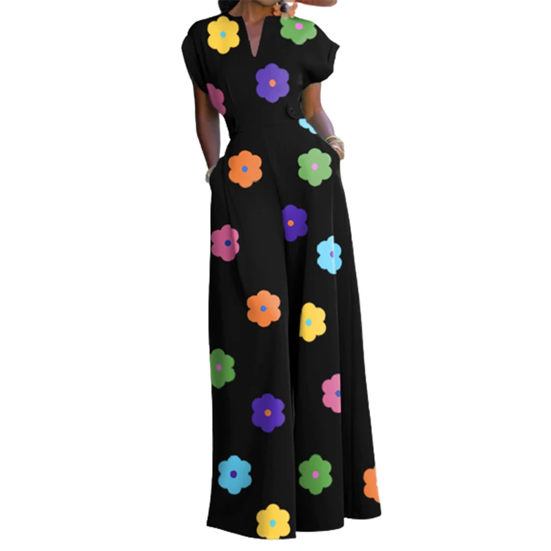 

Yeezzi Female Sweet Style Small Fresh Floral Printed Wide Leg Jumpsuits 2023 Summer Cap Sleeve Casual One Piece Outfit For Women