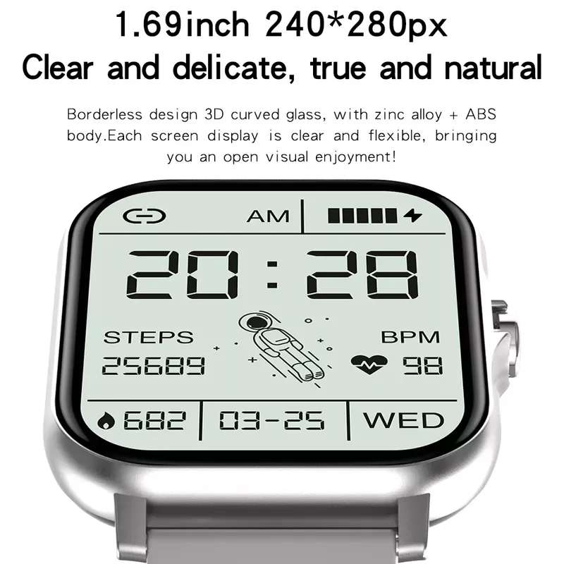 

Смарт-часы, 1,69 дюйма, Full Touch, Bluetooth, звонки, фитнес-трекер для измерения сердечного ритма, водонепроницаемые спортивные Смарт-часы для мужчин, для Android, IOS