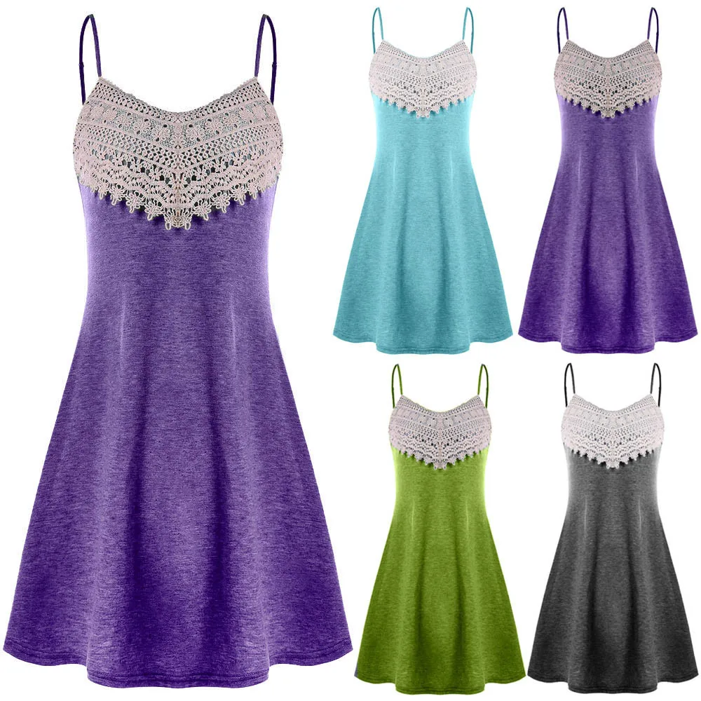 

Casual Fall Dress Fashion Womens Crochet Lace Backless Mini Slip Dress Camisole Sleeveless Midi Casual Summer Dresses for Women