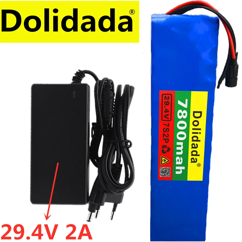 

24V Battery 7S2P 29.4V 7800mAh Li-ion Battery Pack with 20A Balanced BMS for Electric Bicycle Scooter Power Wheelchair + Charger