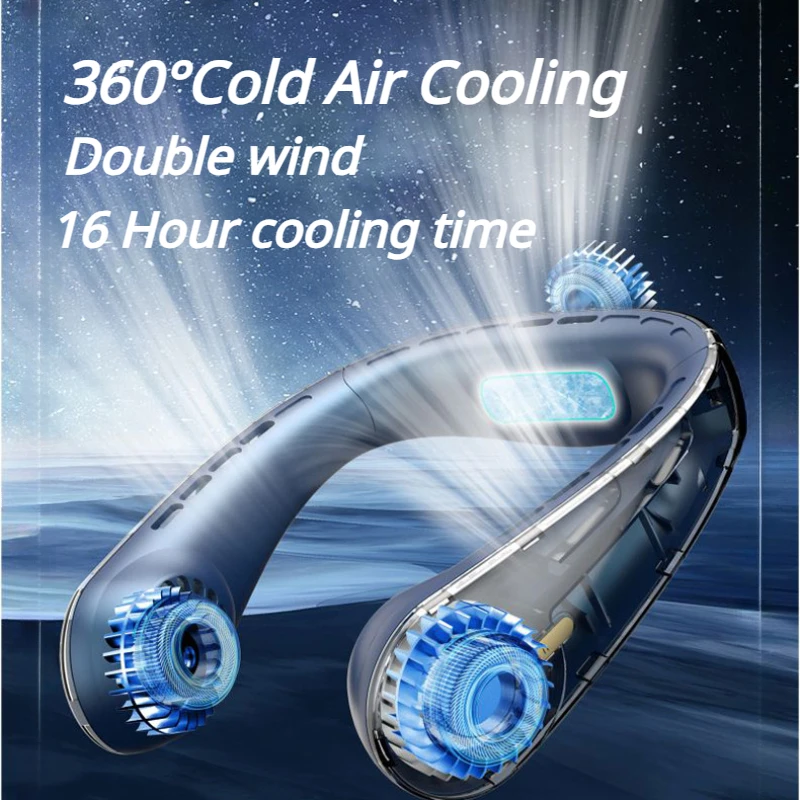 

Новый портативный шейный вентилятор, перезаряжаемый от USB, безлопастный шейный вентилятор для охлаждения, 3-скоростной большой электрический вентилятор с низким уровнем шума для спорта