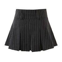 vintage college style sexy high waist striped pleated skirt woman slim fit kawaii short mini skirt for girl spring summer 2022
