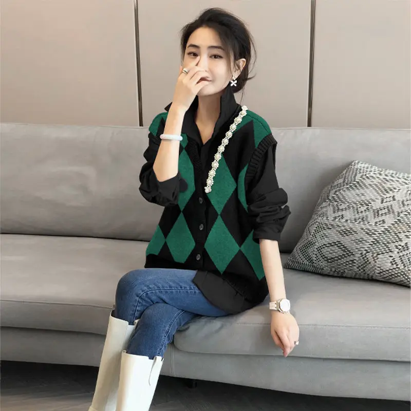 

Green diamond sweater vest women early spring and autumn new design casual sleeveless sweater vest cardigan female top clothing