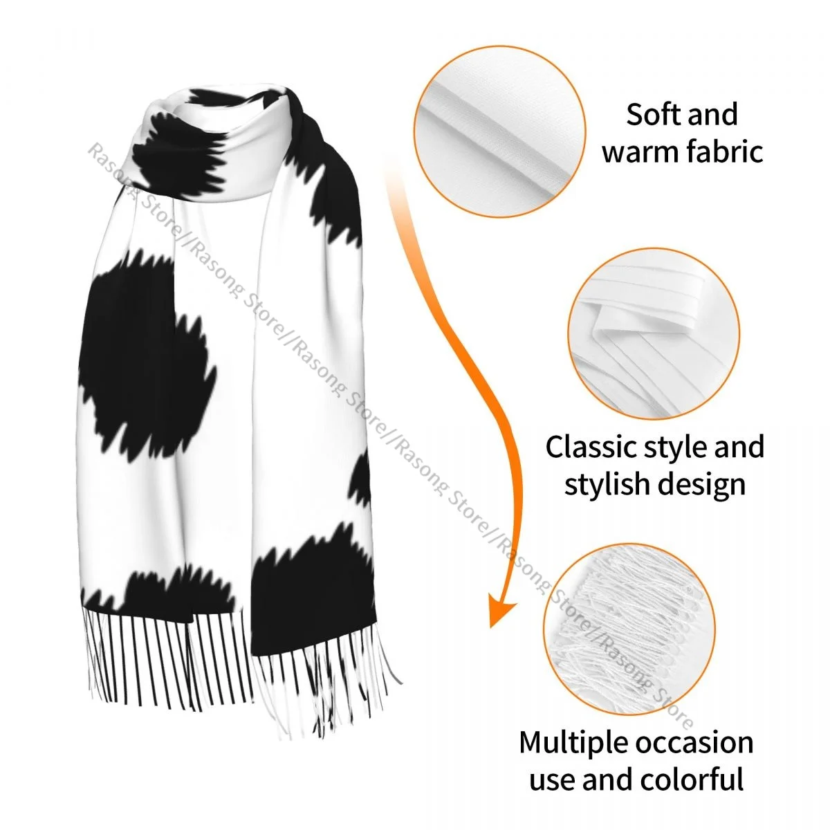 Шарф с кисточками большой размер 196*68 см зимняя теплая шаль из пашмины накидка