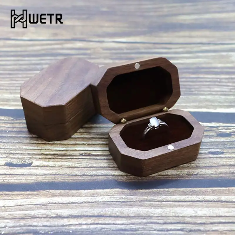 

Rustic Wedding Ring Box Walnut Wood Jewelry Box Ring Storage Ring Holder Earring Storage Jewelry Boxes Case Jewelry Accessories