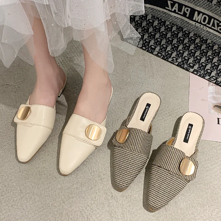 

Square heel Pointed Toe Shoes Woman 2022 Female Mule Loafers Med Pantofle House Slippers Platform Low Block Mules Cover New Hoof
