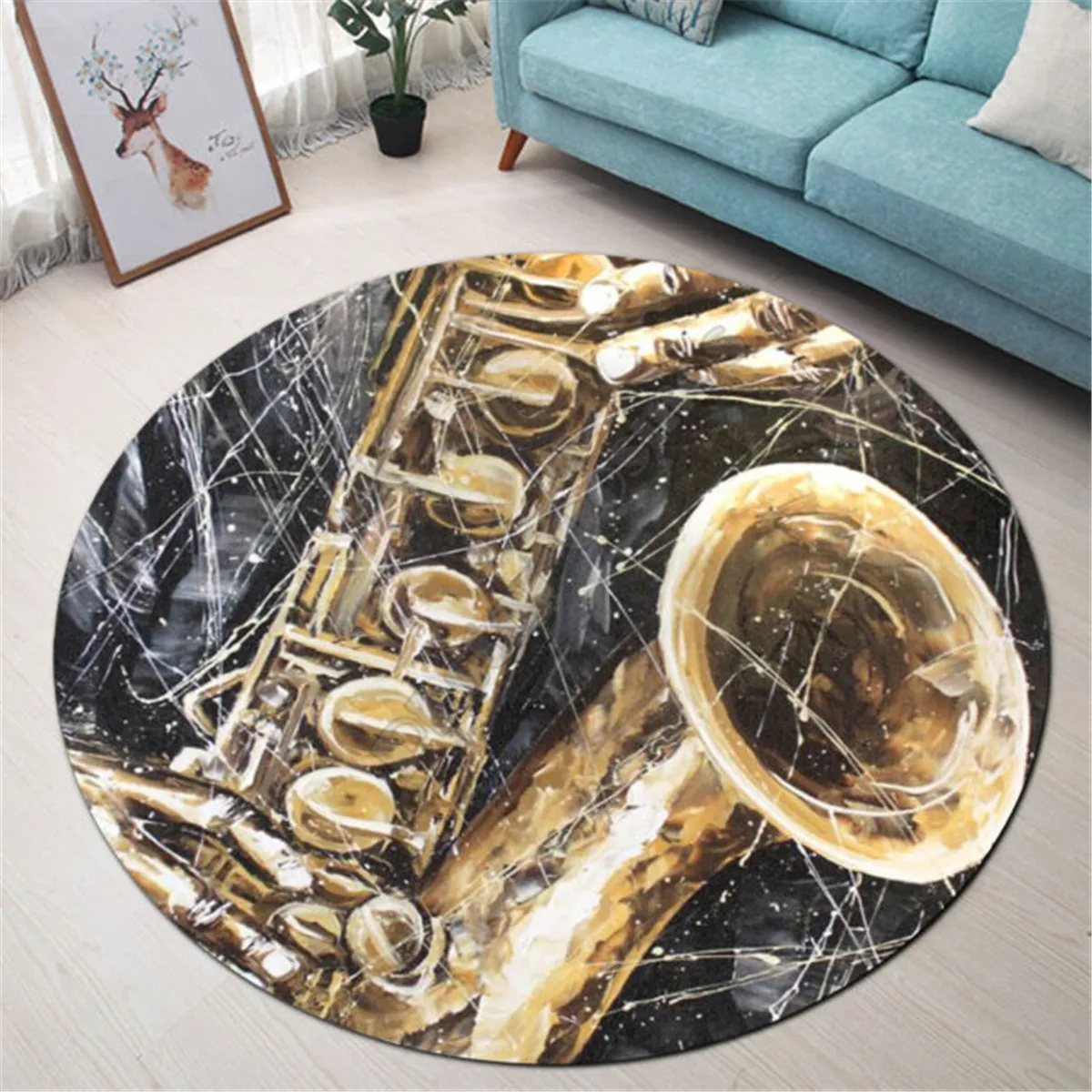 

Love Saxofones Premium Round Rug 3D Rug Non-slip Mat Dining Room Living Room Soft Bedroom Carpet 02