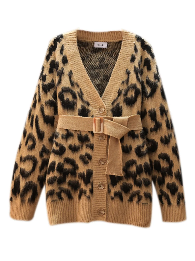 

Retro V-Neck Knitted Cardigan Loose Leopard Print Long-Sleeved Sweater Coat 2022 Autumn And Winter New Fashion Women'S Clothing