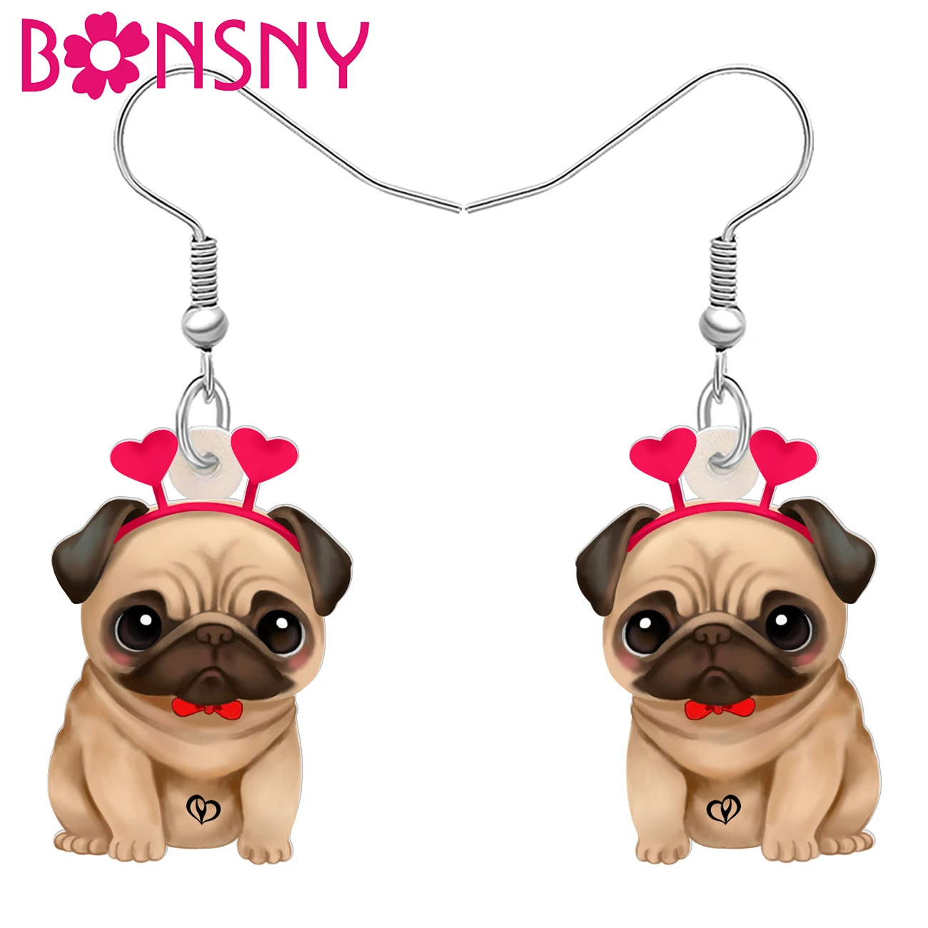 BONSNY акриловые серьги-подвески в виде мопса собаки подвески на День святого