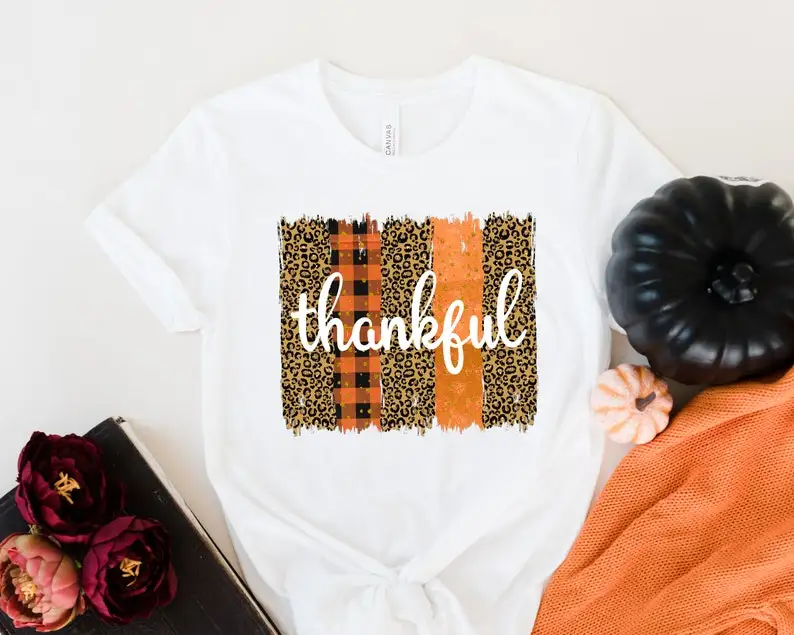 

Thankful T Shirt Thanksgiving Shirts Autumn Shirt for Women Fashion Graphic 100% Cotton Korean O Neck Casual Short Sleeve Tops