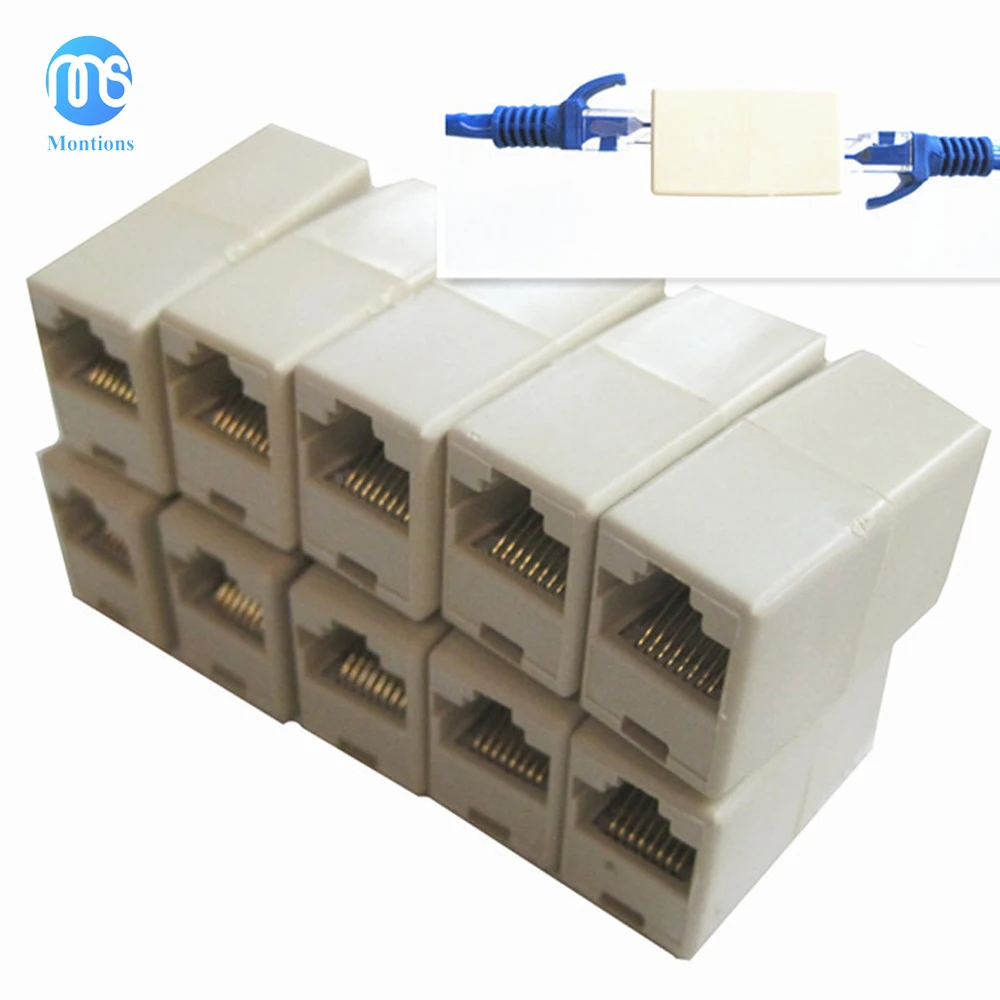 3/5/10PCS 8P8C Socket Connector RJ45 CAT5 Coupler Plug Connector Network LAN Cable Extender Adapter Internet Tools