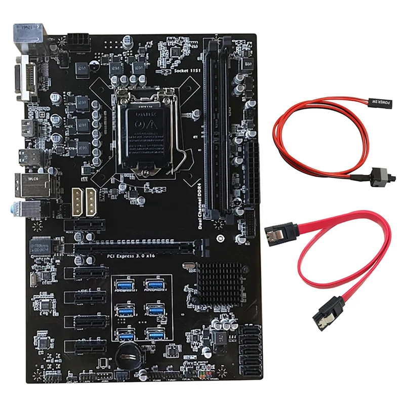 

B250P BTC Mining Motherboard With Switch Cable+SATA Cable LGA1151 65W 2XDDR4 DIMM RAM SATA3.0 USB3.0 12 GPU Motherboard