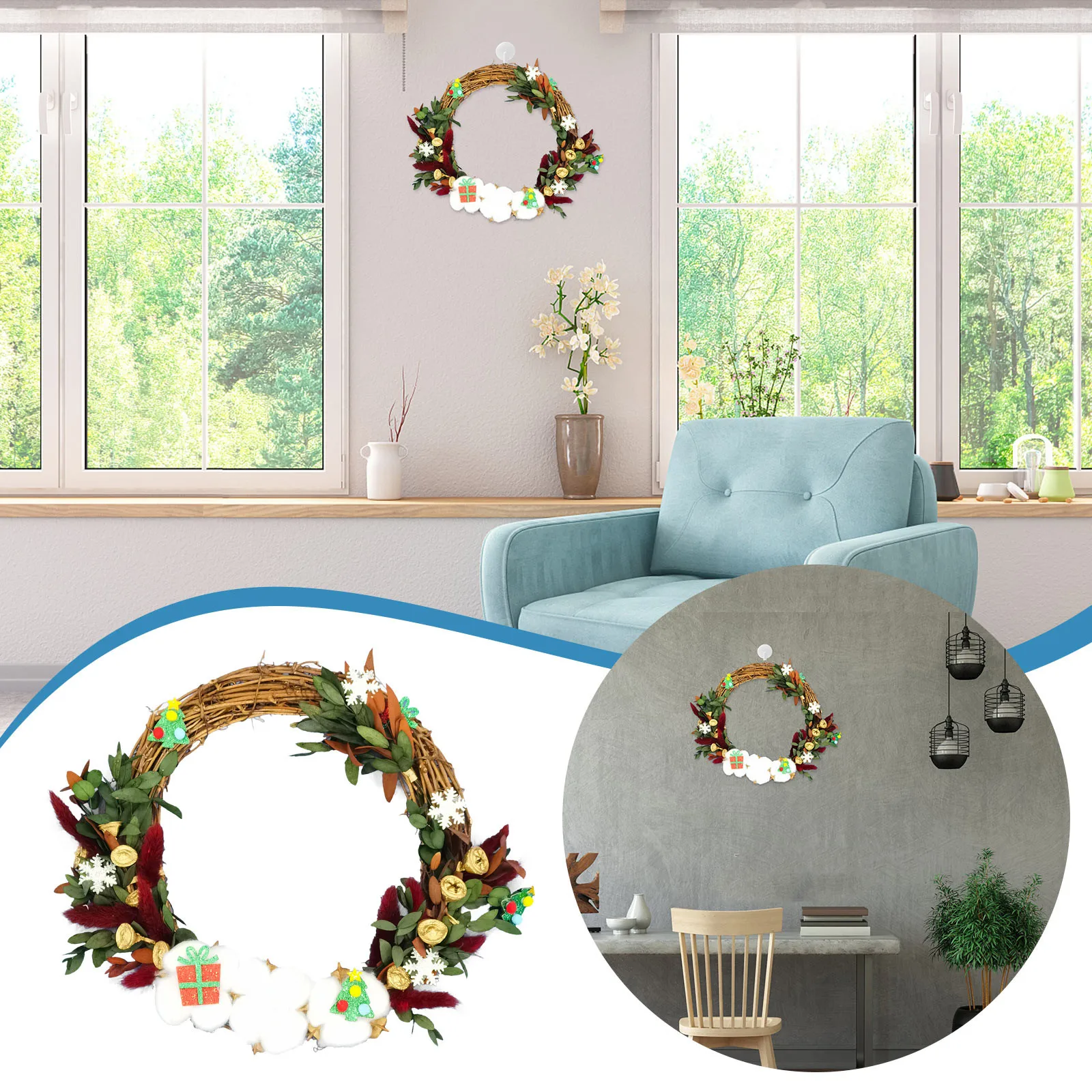 

Рождественский венок с передней планкой, Рождественский венок, украшения для рождественской вечеринки, венок с адвентом