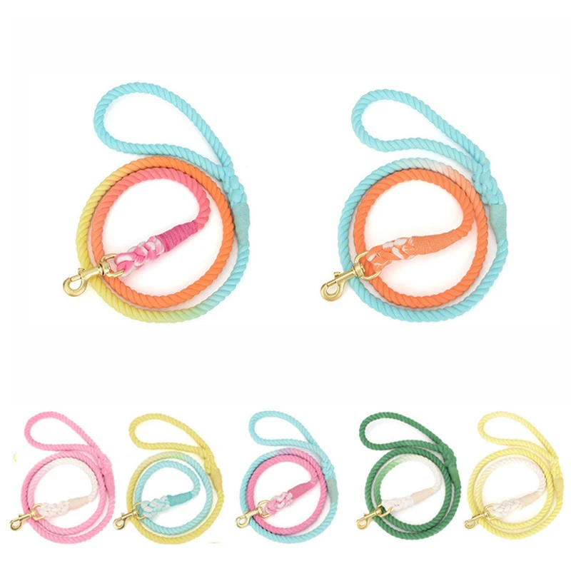 

1.5m Dog Gradient Color Lead Rope Puppy Braided Cotton Rope Long Leashes Pet Walking Training Leads Ropes Pet Cat Outdoor Supply