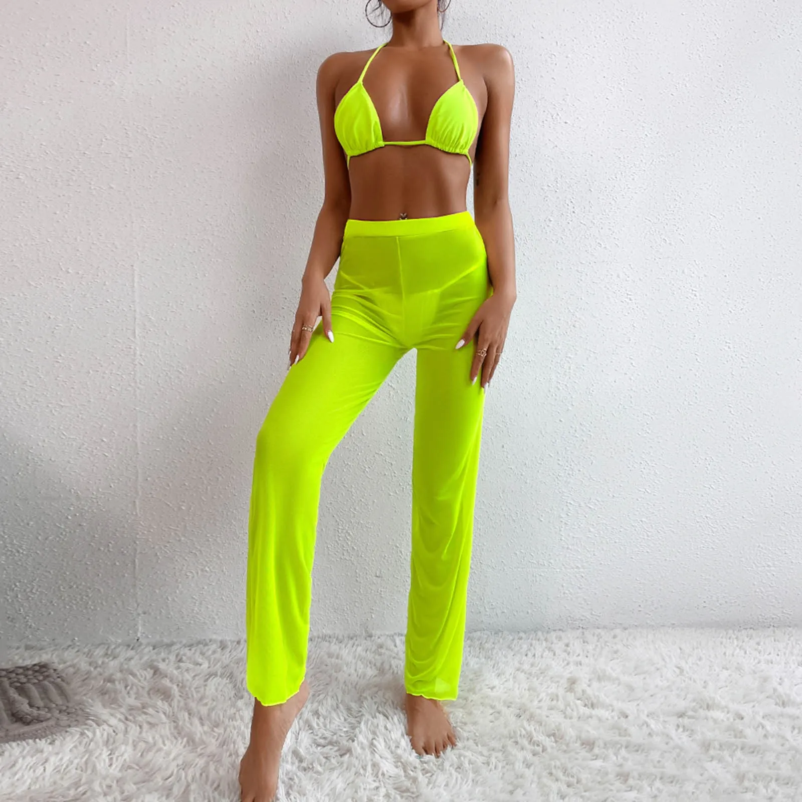 

Women 3pc Swimsuit Bandeau Bandage Bikini Set Push-up Brazilian Swimwear Beachwear Swimsuit Cover Up Pants Maillot De Bain Femme