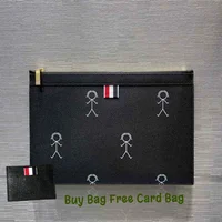TB THOM Clutch Bag Fashion Brand Matchstick Men Design Business Causal Handbags Black Leather Large Capacity Mobile Phone Bag