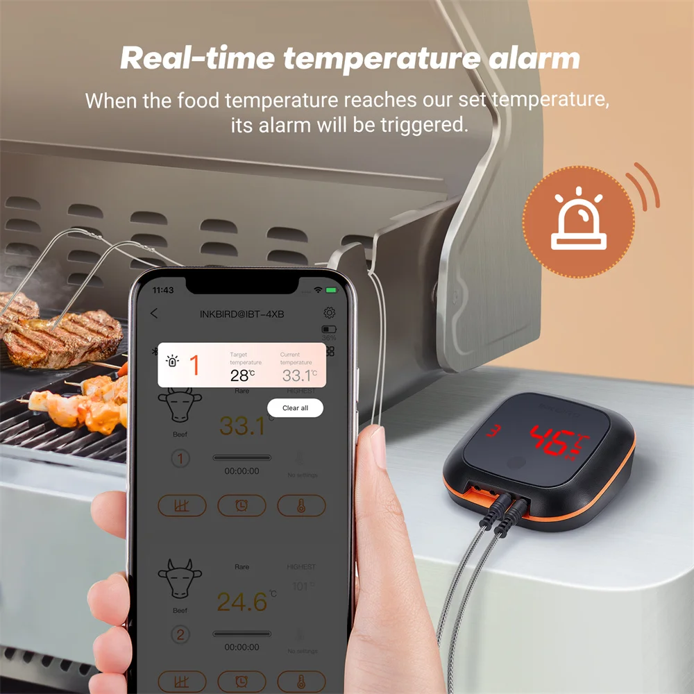 Фото Электронный термометр для мяса INKBIRD, Bluetooth улучшенная версия, для гриля, 4 высокоточных датчика, высокая точность приготовления пищи №4