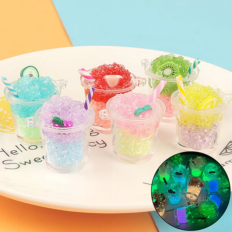 

New 1pc Luminous Resin Cartoon Miniature Simulated Dual Color Sand Ice Cup Toys Keychain Pendant Decor DIY Jewelry Accessories