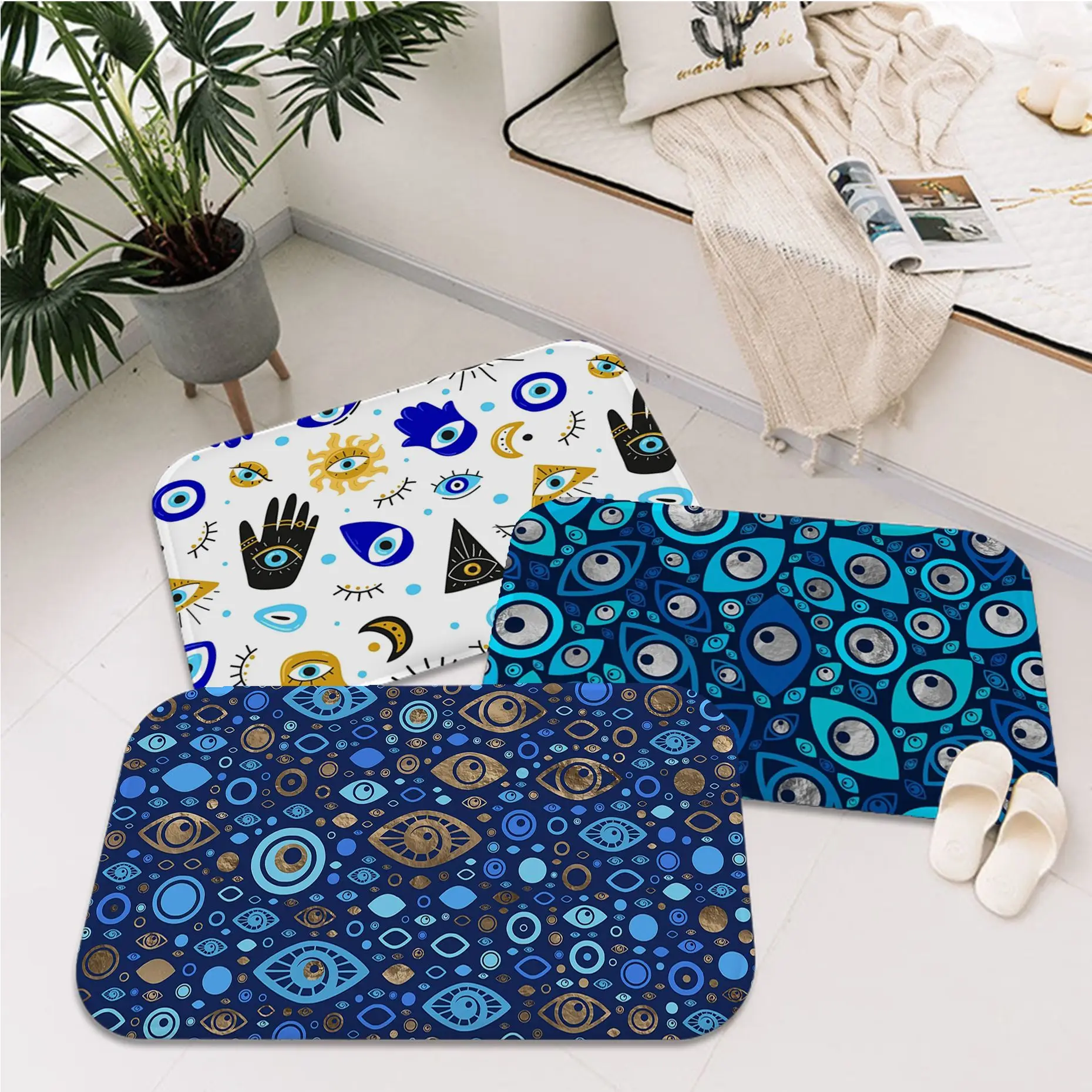 

Evil Eye Floor Mat Retro Multiple Choice Living Room Kitchen Rug Non-Slip Toilet Rug