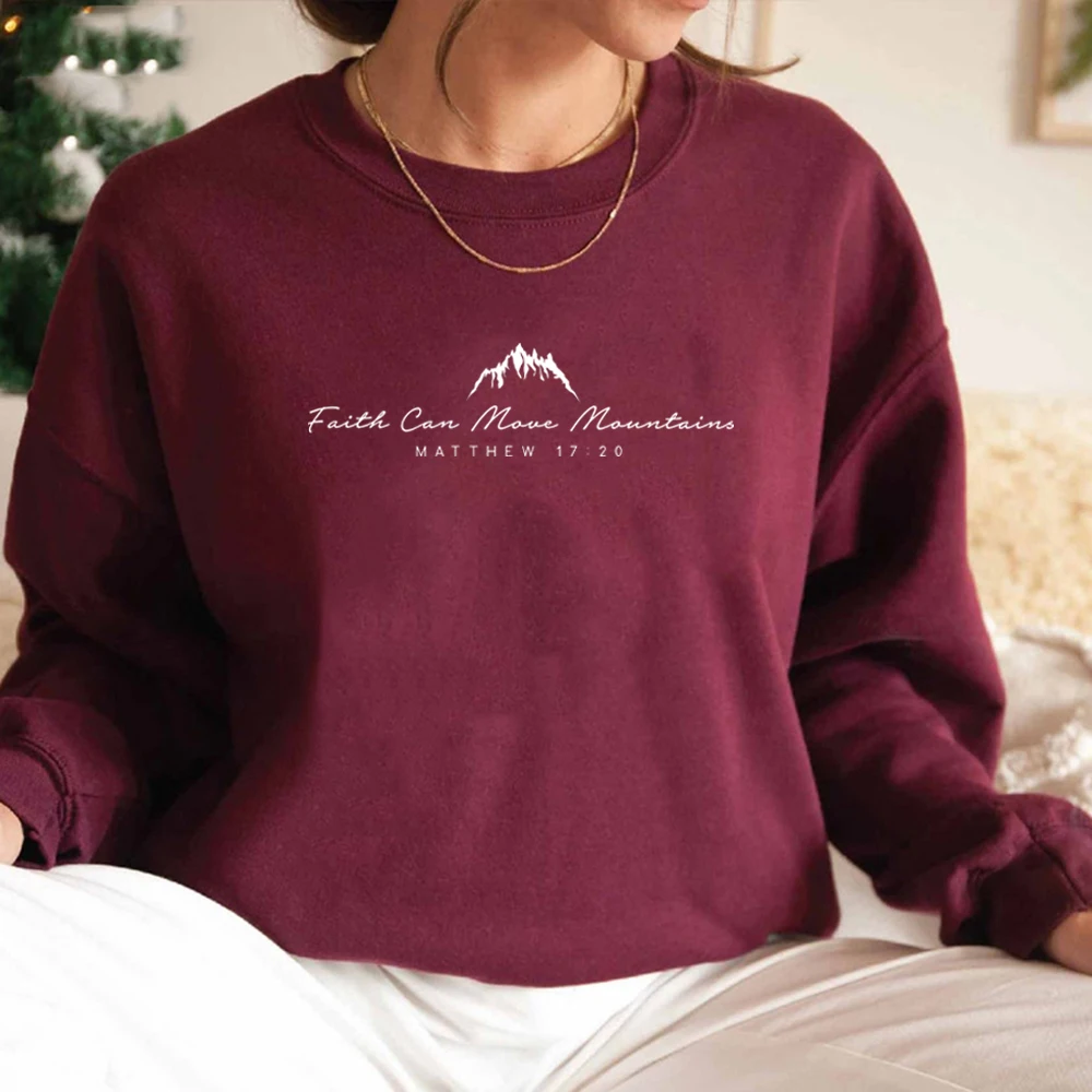 Faith Can Move Mountains Sweatshirt Christian Clothing Faith Hoodie Cute Religious Pullover Women Christian Sweater Graphic Top images - 6
