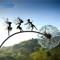 garden decorative stake fairies and dandelions dance together metal garden yard art decor lawn sculpture decor dropshipping