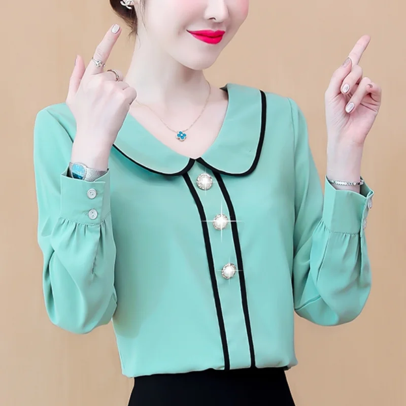 

Блузка женская шифоновая на пуговицах с длинным рукавом и воротником «Питер Пэн»