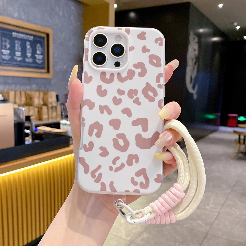 Фото Чехол для телефона 2-в-1 с ремешком на запястье для iPhone 17, 11, 13, 12, 14, 15, 16 Pro Max, XS, XR, X, 7, 8 Plus, 17 Air, с леопардовым принтом и шнурком №5