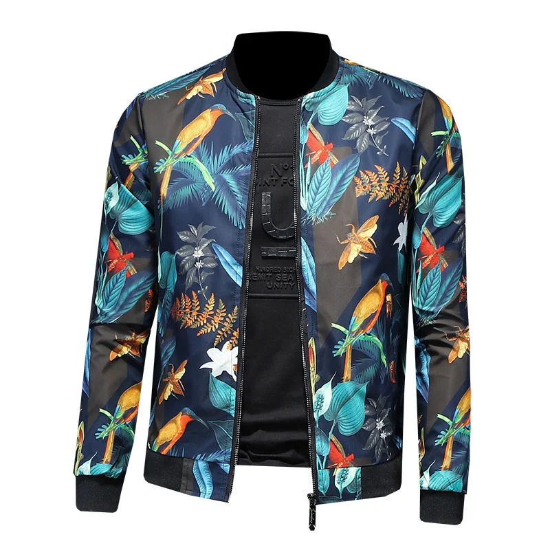 Куртка-пилот Мужская с цветочным принтом на молнии длинным рукавом размеры до 5XL -