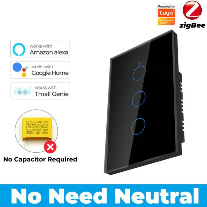 

Tuya Eu Zigbee Smart Touch Switch Light No Neutral Wire 1/2/3 Gang Wall On Off Magnetic Latching Relay For Alexa Google Home