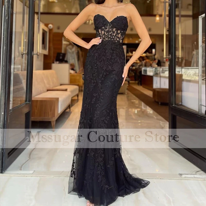 

2022 черные кружевные платья-русалки для выпускного вечера без бретелек, женское строгое платье на заказ, коктейльное платье