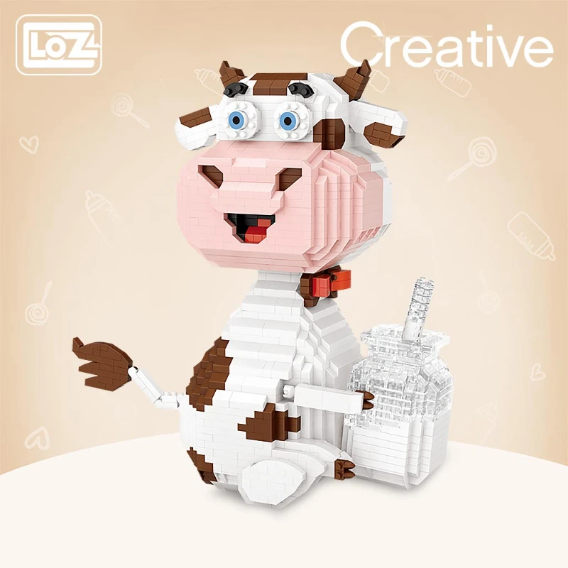 

LOZ 9052 Animal World Bow Cow Dairy Cattle Milk Bottle Sit Model DIY Mini Diamond Blocks Bricks Building Toy for Children No Box