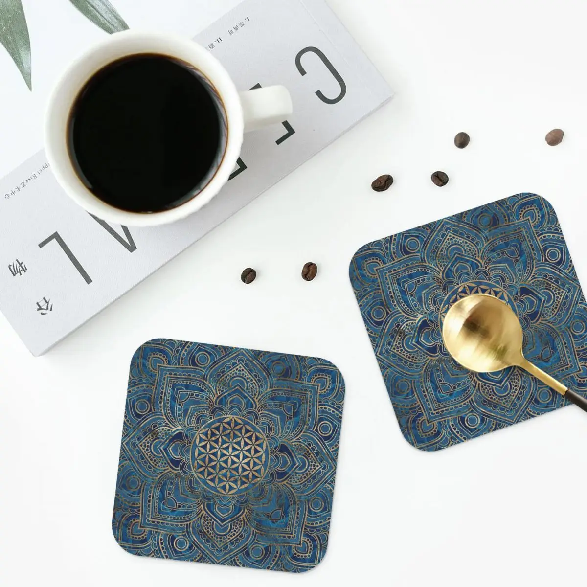 

Blue Marble And Gold Coasters Kitchen Placemats Waterproof Insulation Cup Coffee Mats For Decor Home Tableware Pads Set of 4