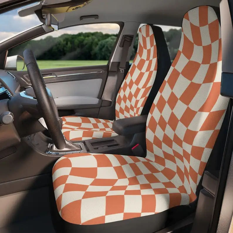

Orange Checkers Car Seat Covers | Danish Pastel, Y2k trendy & retro checkered decor | 90s, 2000s, wavy/groovy checks, orange car