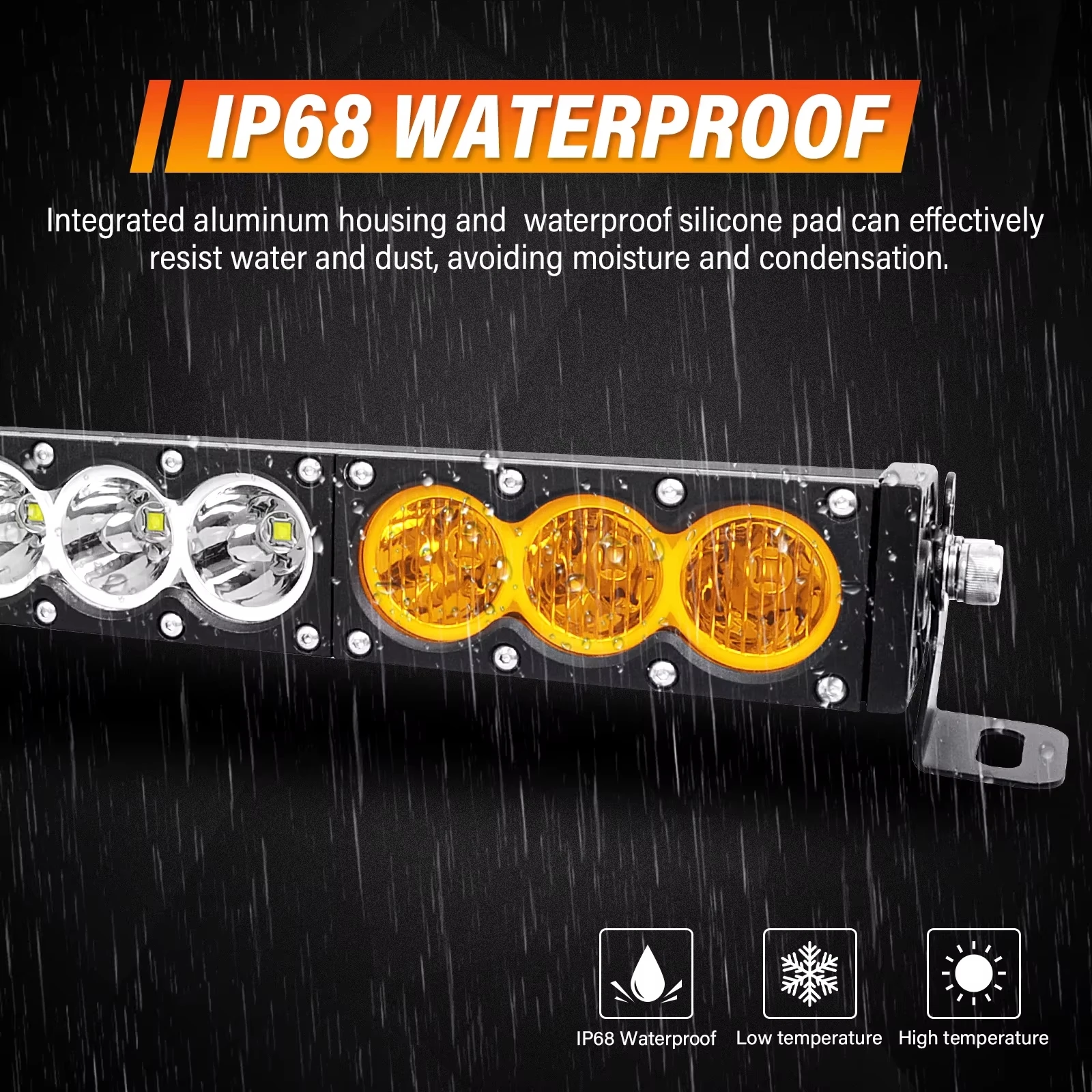 Фото Светодиодная балка Single Row LED 28 дюймов 150 Вт, двухцветная, для бездорожья, бело-желтый комбинированный луч (точечный и рассеянный) для Jeep, Ford, GMC, Ram Offroad №3
