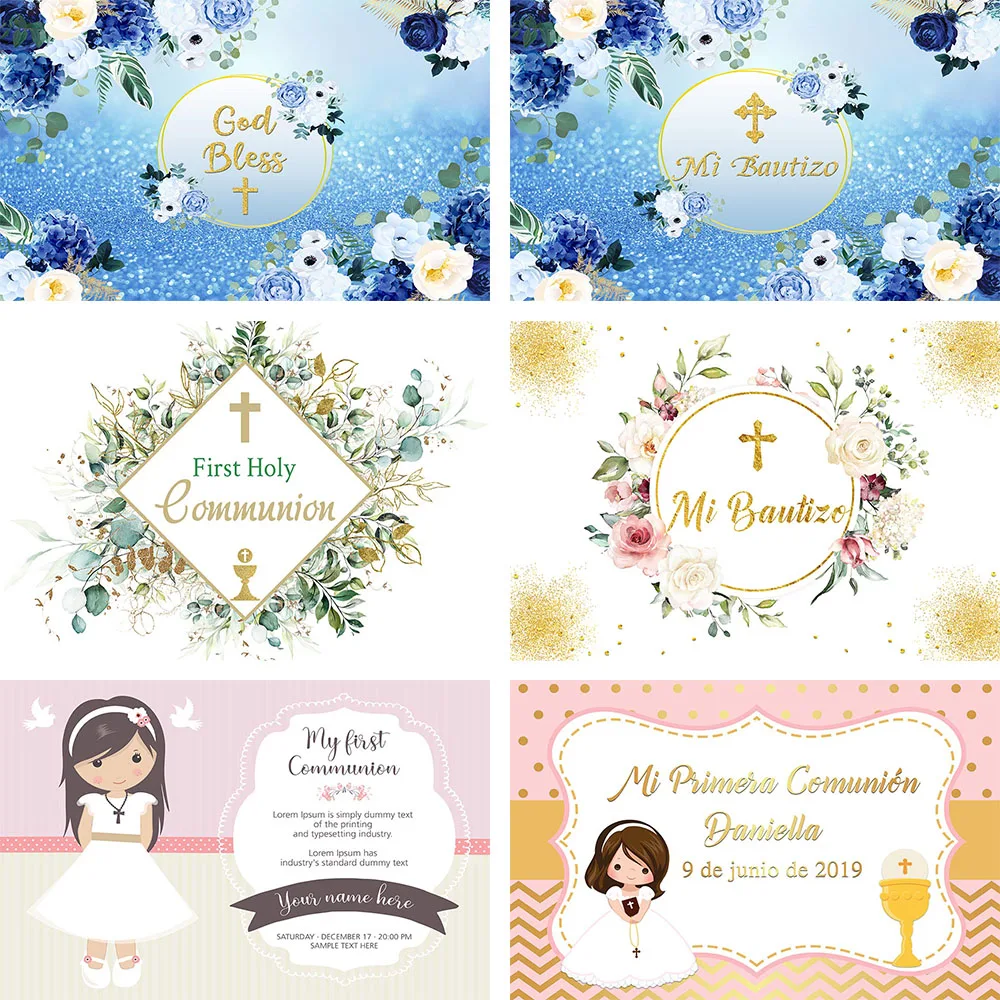 

Фон для фотографий Mehofond Mi Bautizo Золотой Святой Крест Цветочный мальчик девочка крещение Декор День Рождения Вечеринка крестины