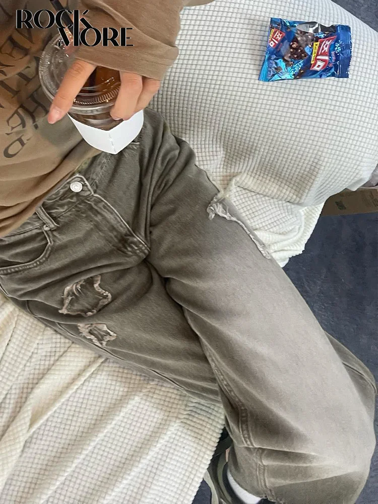 

Rockmore, уличная одежда, с графической строчкой, джинсы, мешковатые, y2k, Ретро стиль, высокая талия, джинсовые штаны, Tie Dye, повседневные прямые же...